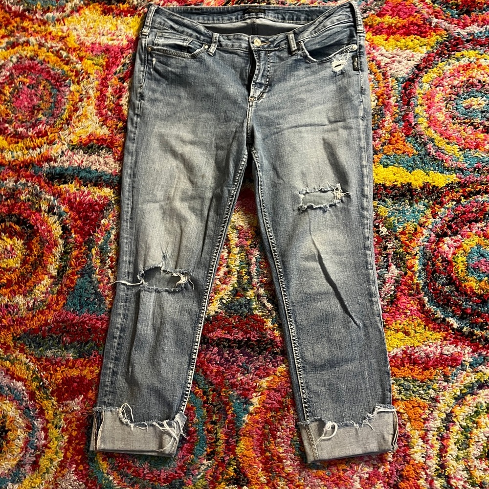 Silver Jeans Elyse Ankle Slim Distressed Jeans